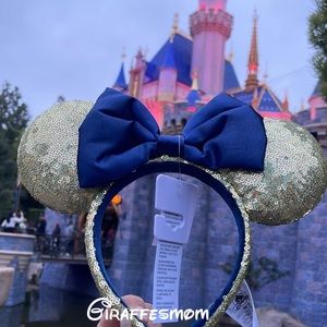Disney Sparkling Gold Ears with Deep Blue Bow